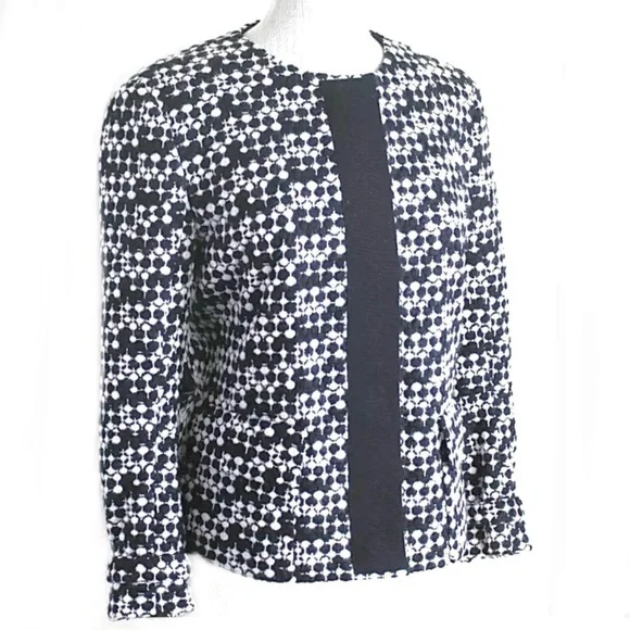 AKRIS PUNTO Blazer Jacket Tweed Dot Embroidered Wool Belted Waist Black White 8 - Picture 2 of 16